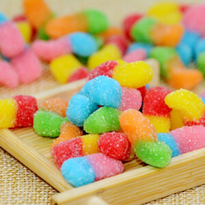 coloful soft Sour sweet delicious halal Cherry Lemon Strawberry Grape Orange Lime Trolli Sour Bite Crawlers Worms shaped Gummy